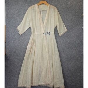 50s‎ Vintage Jane Joyce Single Stitch Robe Womens S White Floral Dressing Gown